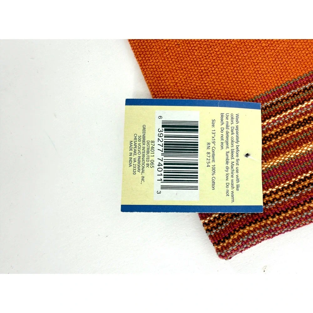 Royal Norfolk Linens Placemat‎ Solid Stripe Orange Woven Cotton New lot of 4